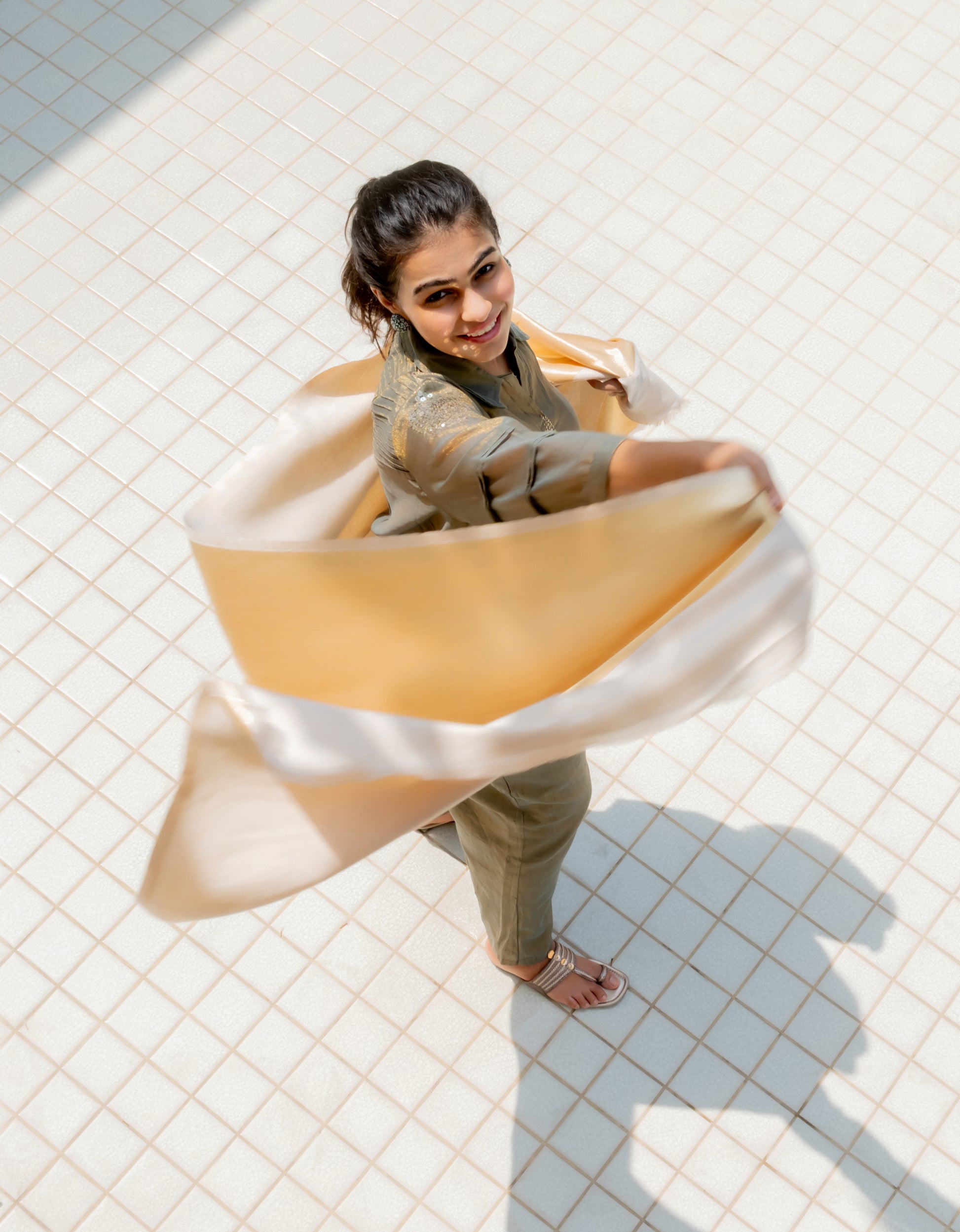 Metallic Stole - Cream