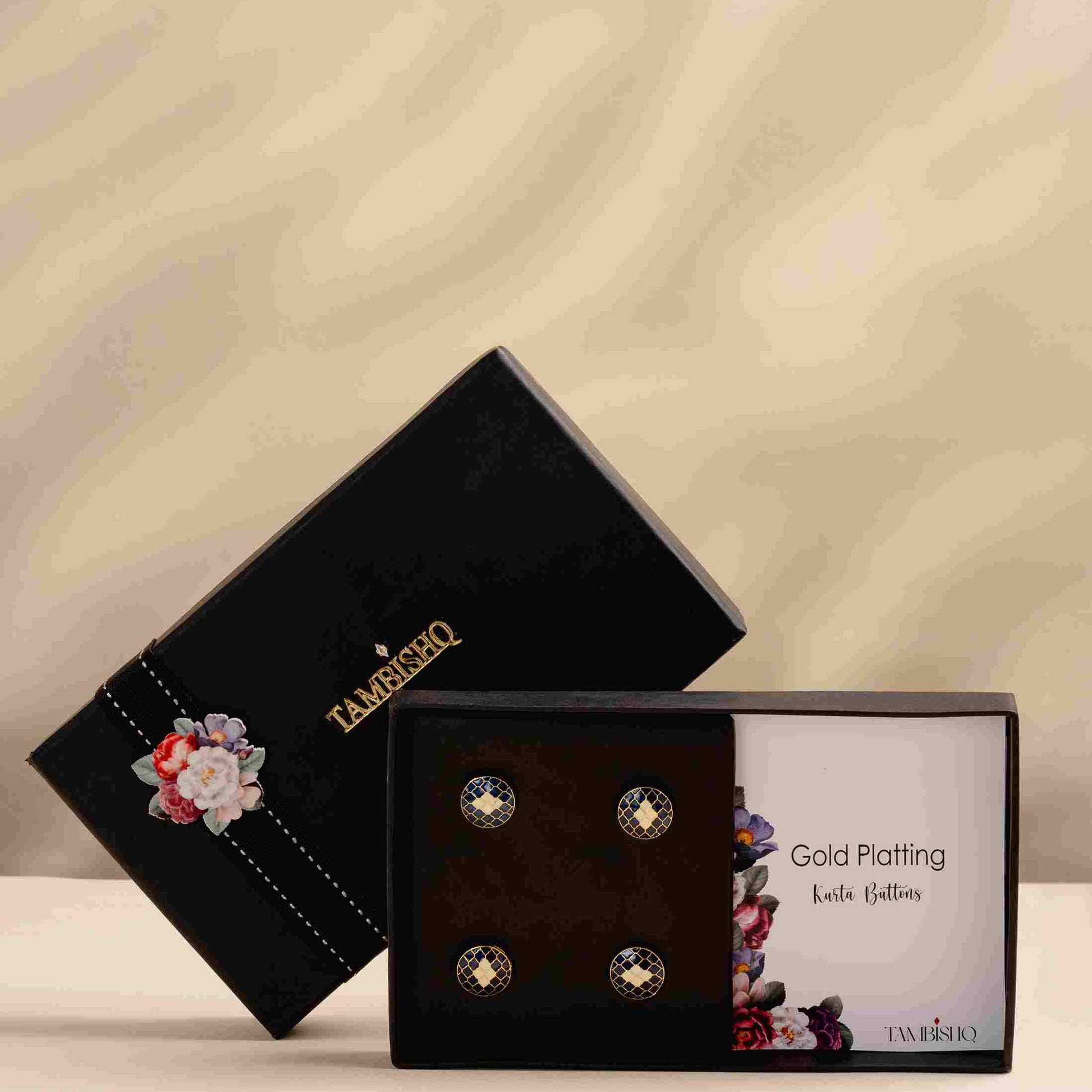 Blue & White Kurta Buttons & Cufflinks Set