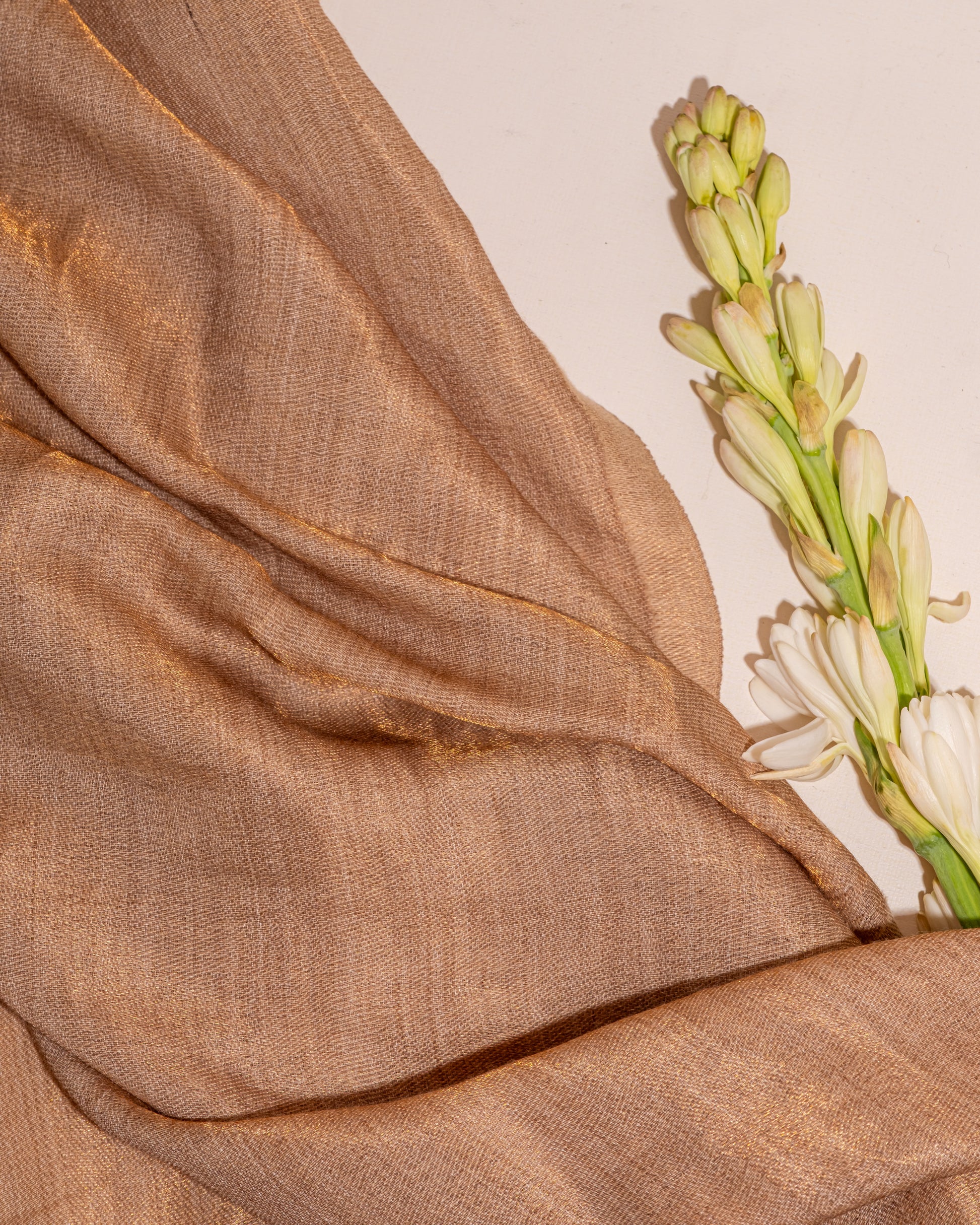 Tissue Stole - Beige & Golden